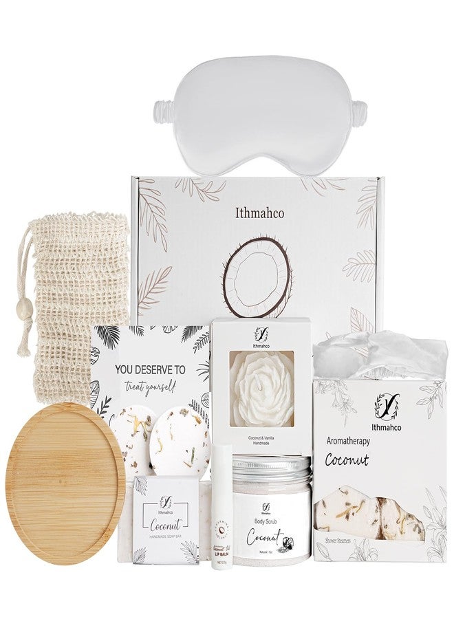 Ithmahco Valentines Day Spa Gifts for Women, Bath and Body Gift Basket Birthday Gifts for Women, Coconut Home Spa Set Relaxation Self Care Gift for Woman Mom Wife Sister, Galentines Body Care Set for Friends - Image 1